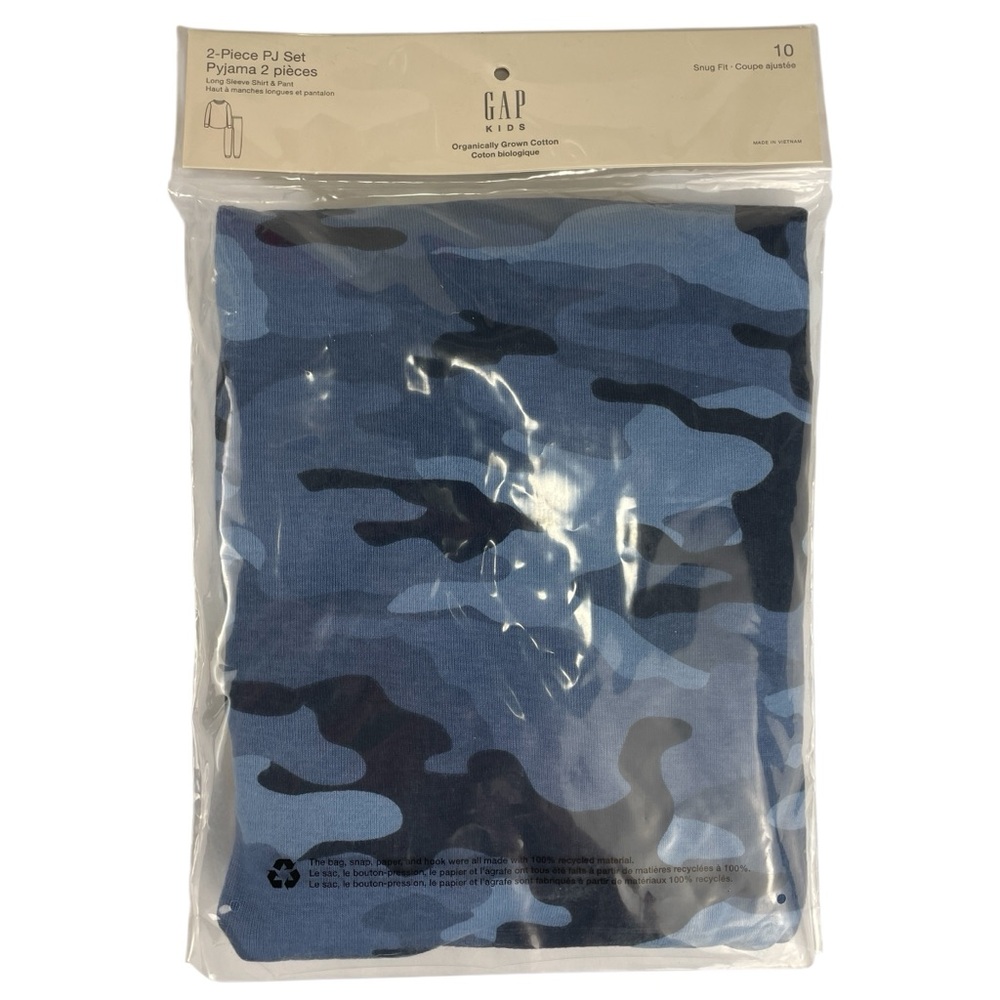 GAP Kids 2 Piece Blue Camouflage Sleepwear Pajama Set Organic Cotton Size 10 NWT